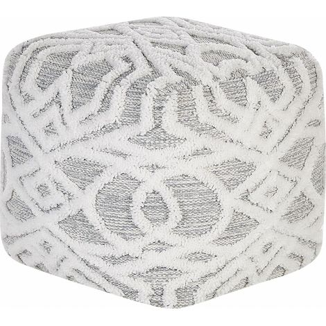 Pouf cotone e poliestere bianco e grigio 40 x 40 cm stile boho Bhilwara (1/5)