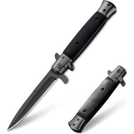 Klappmesser mit Holzgriff, Einhandmesser, Edelstahl, für Jagd & Outdoor