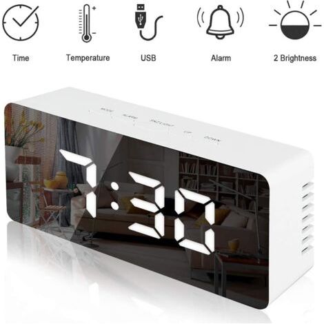 Batteriewecker, elektronischer Wecker mit Schminkspiegel, Datumsanzeige, Temperatur, Schlummerfunktion, Kinderwecker, Schlafmodus, einstellbare Helligkeit, batteriebetrieben (neue Version)