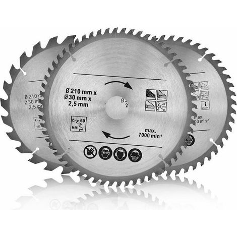 Spanplatten - Kreissägeblatt - 210mm x 30mm - 24/48/60 Zähne - Für Holz, Laminat, MDF, Aluminium, Kunststoff, Parkett, Fußleisten und Kupfer - Zum Sägen mit Gehrungssäge und (1/4)