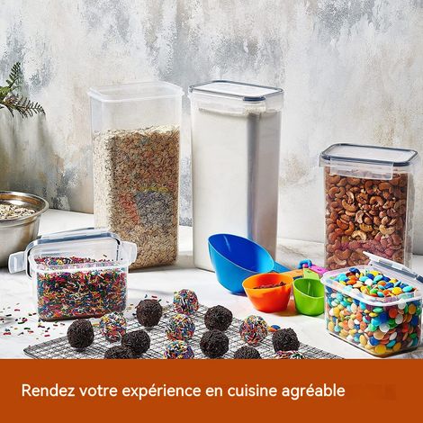 Lot de 8 boîtes de conservation transparentes en PP qualité alimentaire, bocaux de rangement hermétiques pour céréales et légumineuses, rangement de cuisine anti-humidité (1/5)