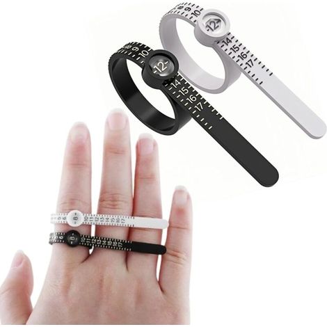2-teiliges Ringmesswerkzeug-Set, wiederverwendbarer Messlineal mit Lupe, US-Ringgröße 1–17, schwarz für Herren, weiß für Damen (1/4)