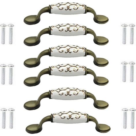 (6 pièces) boutons de porte en céramique en alliage de bronze pour armoire, armoire, garde-robe, poignée en bronze de style chinois (1/5)