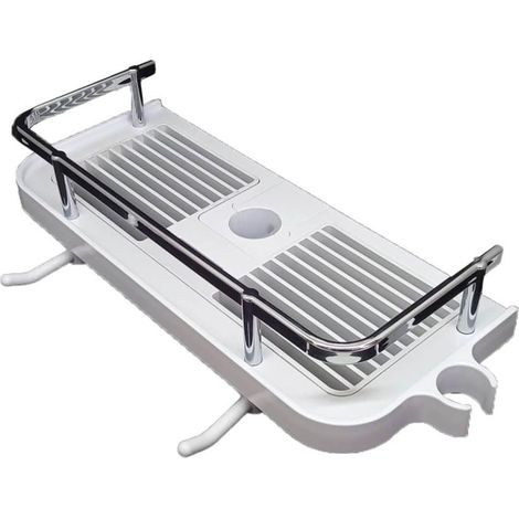 Étagère de Douche Sans Perçage - Adaptabilité Universelle - Rangement Efficace - Praticité Maximale - Installation Facile sur Barre/Colonne de Douche - Durable - Blanc (1/5)