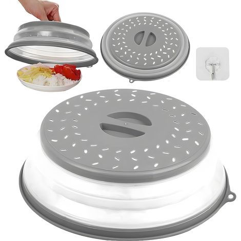 1 Cloche Micro Onde Pliable, Anti Vapeur PP Sans BPA, Passoire Cuisine Gris (1/5)