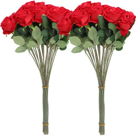 50 realistische künstliche Rosen mit langen roten Stielen, ideal für die Herstellung von Brautsträußen, Tischdekorationen und Heimdekorationen. (1/5)