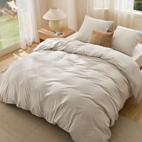 Housse de Couette 220x240 Beige - 3 pièces Taie 65x65 (1/5)
