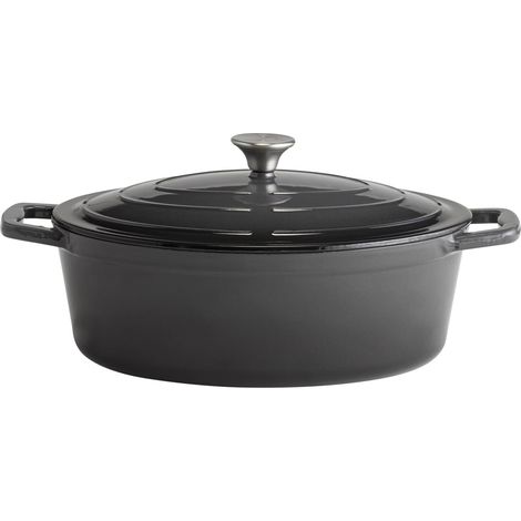 APS 88309 - Casseruola con coperchio "5 STARS", in ghisa, adatta a induzione, utilizzabile in forno, con supporto per coperchio, 33 x 25 cm, 5 litri, colore: antracite (1/5)