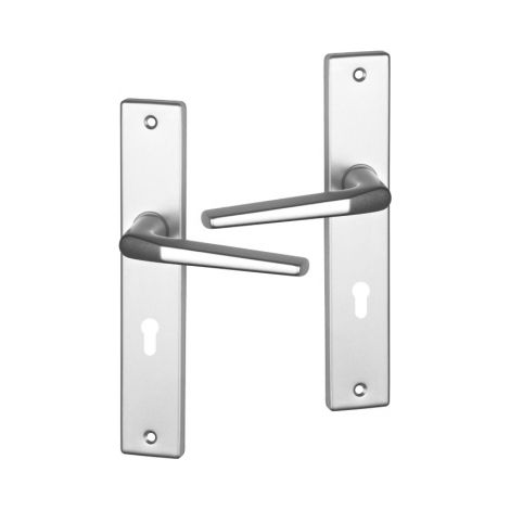 Ouvre&Déco – Poignées de porte d'entrée MORZINE – Aluminium finition argent – Entraxe 195 mm – Compatible serrures à relevage – Installation facile (1/3)