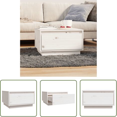 The Living Store Couchtisch Weiß 55x56x32 cm Massivholz Kiefer - Holz Couchtisch - Kiefernholzt Tisch - Weißer Couchtisch - Wohnzimmer Möbel - Sideboard (1/5)