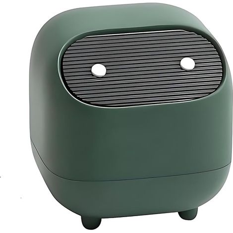 Kompakter Büroabfalleimer mit grünem Deckel, Mini-Abfalleimer für Küchentheke, Büro oder Couchtisch.