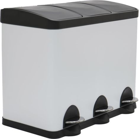 Poubelle Triple avec Pédales 45 litres 3 Compartiments Amovibles de 15 litres Poubelle de Recyclage pour la Cuisine Acier 60 x 37 x 49 cm Blanc (1/5)