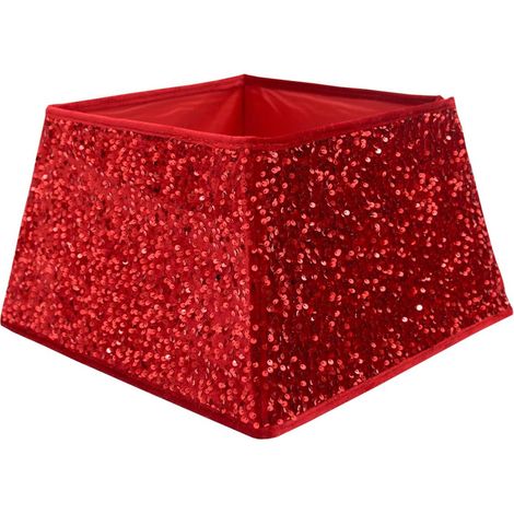 Jupe carrée de sapin 22 pouces rouge à paillettes, colerette artificielle (1/5)