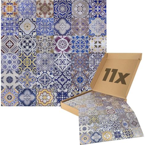 Wandpaneele selbstklebend, Mosaikfliesen mit bunten Ornamenten 1m², 11 Stück Wandverkleidung feuchtigskeitsbeständig, Premium Qualität für Bad und Küche - Lissabon (1/5)