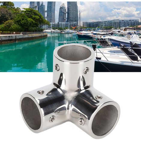 Tee d'angle 3 voies en acier inoxydable 316 poli miroir pour raccord de rambarde de yacht, coude tube Φ22mm