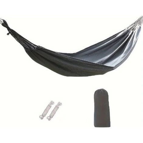 Gris pur double 260150 Hamac simple en toile, rayé épais, pour le camping en extérieur, avec panier de suspension amovible et lavable. (1/5)