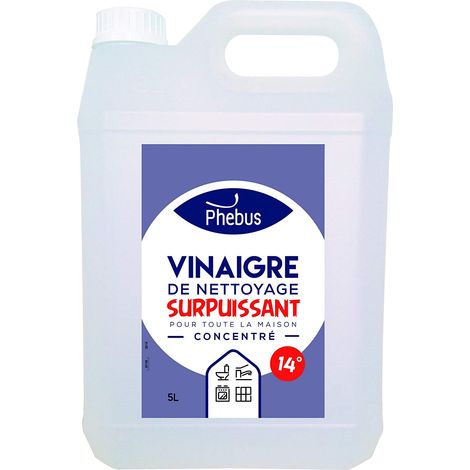 Vinaigre blanc 14° 5L – Nettoyant et détartrant naturel – Pour surfaces vitrées et sanitaires – Élimine les taches tenaces – Phebus
