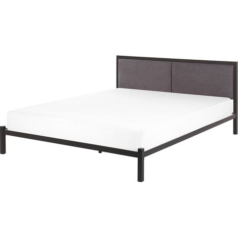 Letto in metallo nero con testiera grigia 160 x 200 cm Clamart