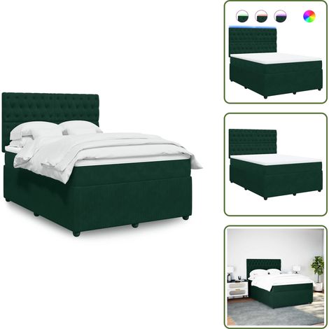 Testiera regolabile - vidaXL Giroletto a Molle con Materasso Verde Scuro 140x190 cm Velluto - Letto con materasso