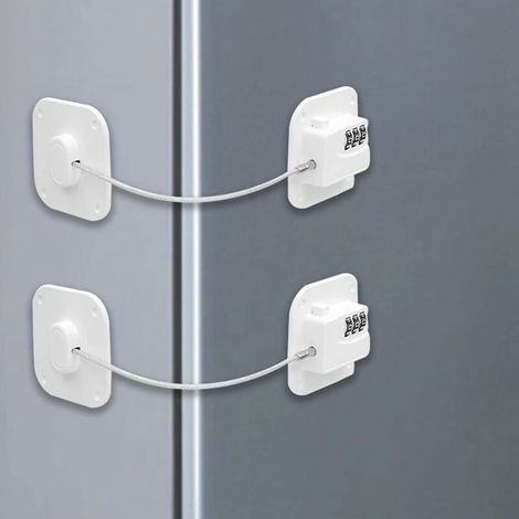 Weißes Zahlencode-Kühlschrank-Türschloss, 2er-Pack, Kindersicherung, Fenstersicherung mit Kleber für Kühlschränke, Schränke, schlüssellos