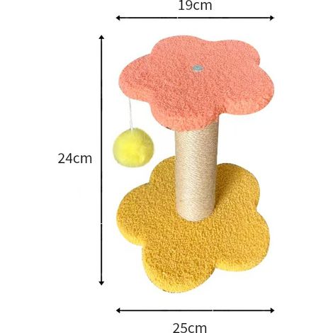Katzenkratzbaum in Blumenform, 24 cm hoch, Katzenbaum mit großem Kratzbaum, abnehmbarem Kissen, hängendem Pompon und Federball