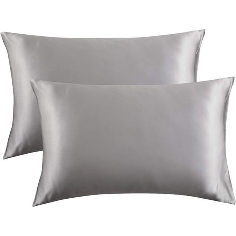 Lot de 2 taies d'oreiller en soie glacée - Gris argenté 51 x 74 cm (1/5)
