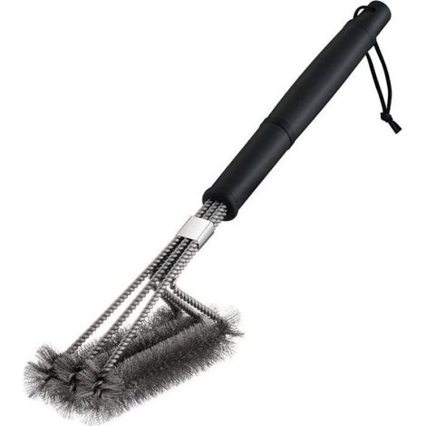 Brosse Barbecue - 3 en 1 - Fils Acier Inoxydable - Manche Long 45 cm - Pour Nettoyage Gril, Camping, Bouilloire Électrique et Surfaces Résistantes - 1 Pièce (1/4)