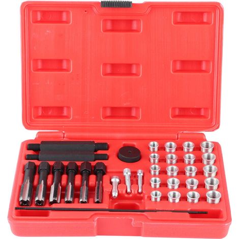 Kit di riparazione filettature candelette Eosnow, set di 33 strumenti per l'inserimento della filettatura con perno guida pilota (1/5)