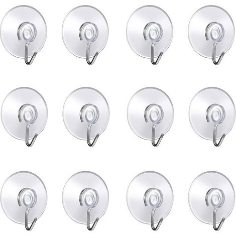 Ecleanfy - Lot de 12 Crochet Muraux avec Ventouse d'Aspiration,Petites Ventouses Plastiques avec Crochet Ronde (4cm)