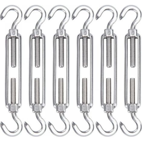 Tensor de cable de acero inoxidable ALOVEZ M8, juego de 6 tensores de alambre ajustables de alta resistencia y ganchos para montaje de cuerda, cable, tendedero, cerca de sombra (1/4)
