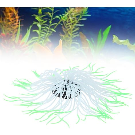 Décoration Aquarium Paysage Artificiel Grand Anémone Lumineuse Nuit Vert (1/5)
