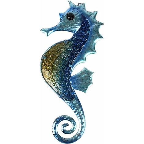 hippocampe décoration murale en plein air mer métal Art suspendu décoratif en verre Sculpture bleu pour salle de bain (1/5)