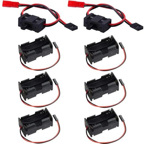 6-teiliges Batteriehalter-Set (für 4 AA-Batterien), 6V-Empfänger-Aufbewahrungsbox mit 2-poligem JST-Stecker, 2 Futaba RC-Empfängerschalter, für RC-Autos/Flugzeuge