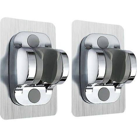 Wandhalterung für Duschbrause ohne Bohren, verstellbar - 2 Stück ABS silber, universell klebend für Duschkopf (1/4)