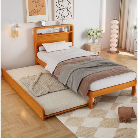 Letto estraibile per bambini 90x200 cm con letto estraibile 90x190 cm, montaggio a sinistra/destra, legno naturale (1/5)