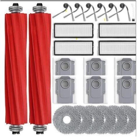 26 accessoires de rechange pour aspirateur robot laveur Roborock QV 35A / QV 35S / QR 798 / QR 598 : 6 sacs à poussière, 6 serpillères, 6 brosses latérales, 4 filtres HEPA et 2 brosses principales. (1/5)