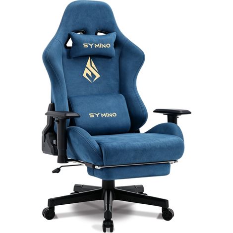 Symino Chaise Gaming Ergonomique et Fauteuil Gamer avec Repose-Pieds Télescopique Coussin à Ressorts, Support Lombaire et Hauteur Réglable 200kg (Faux Daim)