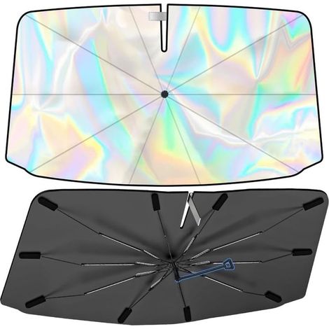 Pare Soleil Voiture Pare Brise Avant 140 x 80 cm - Bloque Les Rayons UV, Parapluie Soleil Pliable, Convient aux Voitures, SUV, Fourgonnettes - Facile à Installer Et Compact (Arc-en-Ciel) (1/5)