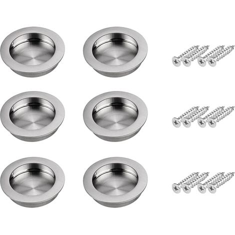 Sliding Door Handle 6 Pieces Sliding Door Handles Round Stainless Steel Handles Recessed Round Handles Concealed Sliding Door Drawer Handle With Screw Dksfjkl