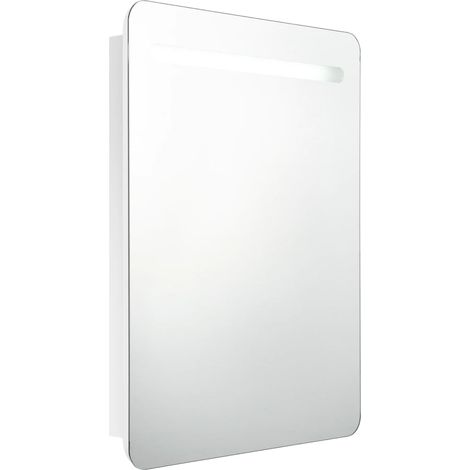 Armoire de salle de bain à miroir led 60 x 11 x 80 cm blanc brillant (1/5)