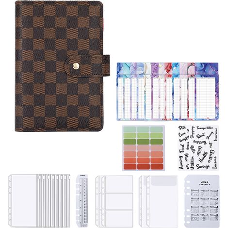1 Classeur budget, Enveloppes zippées, Format A6, Motif à carreaux marron, Gestion espèces (1/5)