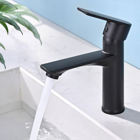Mitigeur lavabo noir en laiton à levier unique, robinet mélangeur eau chaude froide usage salle de bains lave-mains