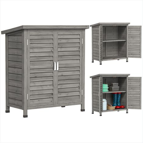 Chariot de jardin en bois avec étagère et toit bitumé Gris (1/5)