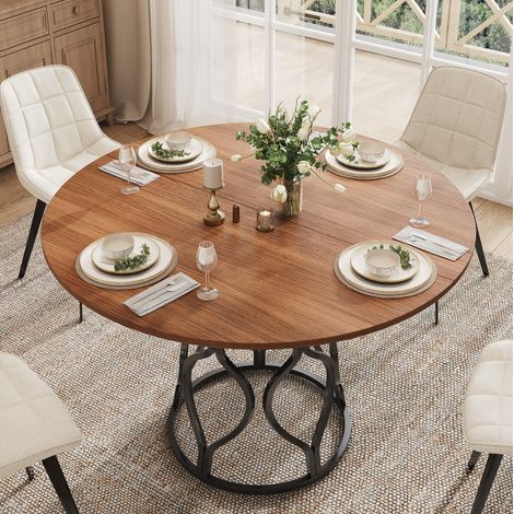 Mesa de comedor redonda de 100x100x75 cm para 4-6 personas con estante de almacenamiento, MDF efecto mármol y metal dorado - negro (1/5)