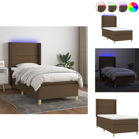 Sommier à lattes de lit matelas et LED Taupe 90x200 cm Tissu - Sommier Tapissier - Lit Avec Led - Matelas À Ressorts Ensachés - Tête De Lit Réglable - Éclairage LED (1/5)