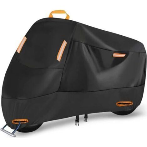 Housse de moto imperméable, housse de moto Oxford 420D pour une utilisation intérieure/extérieure avec 4 bandes réfléchissantes et 2 trous de verrouillage (230 x 105 x 125 cm)