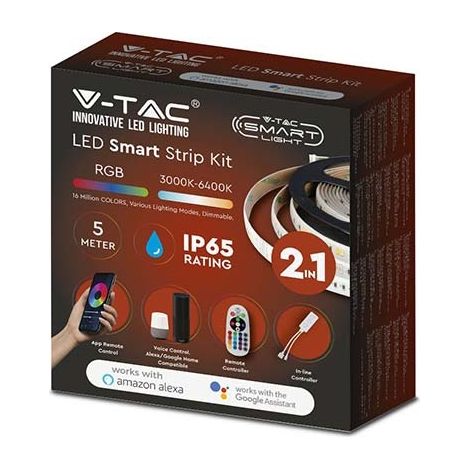 V-tac striscia led rgb 4w 12v 3000-6400k compatibile con alexa e google home vt-5050 2628