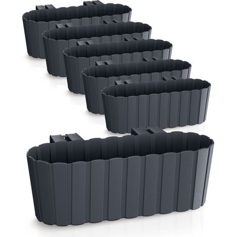 Spetebo – Jardinière en plastique pour balustrade de balcon – Lot de 6 – 39 x 13 cm – Couleur anthracite – Résistante aux intempéries
