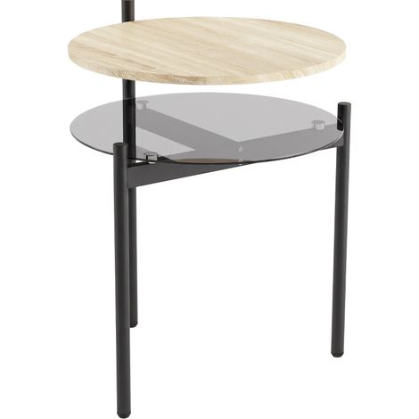 Tavolino rotondo HOMVRA con ripiano aperto in vetro 41,8 x 39,8 x 53,5 cm effetto rovere (1/5)