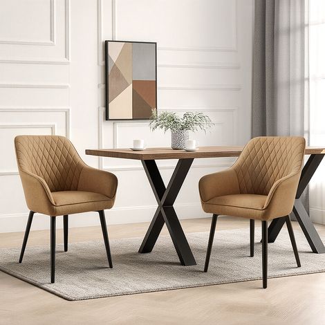 Chaises salle à manger caramel avec accoudoirs lot de 2 HOMAVO YZ8 (1/5)
